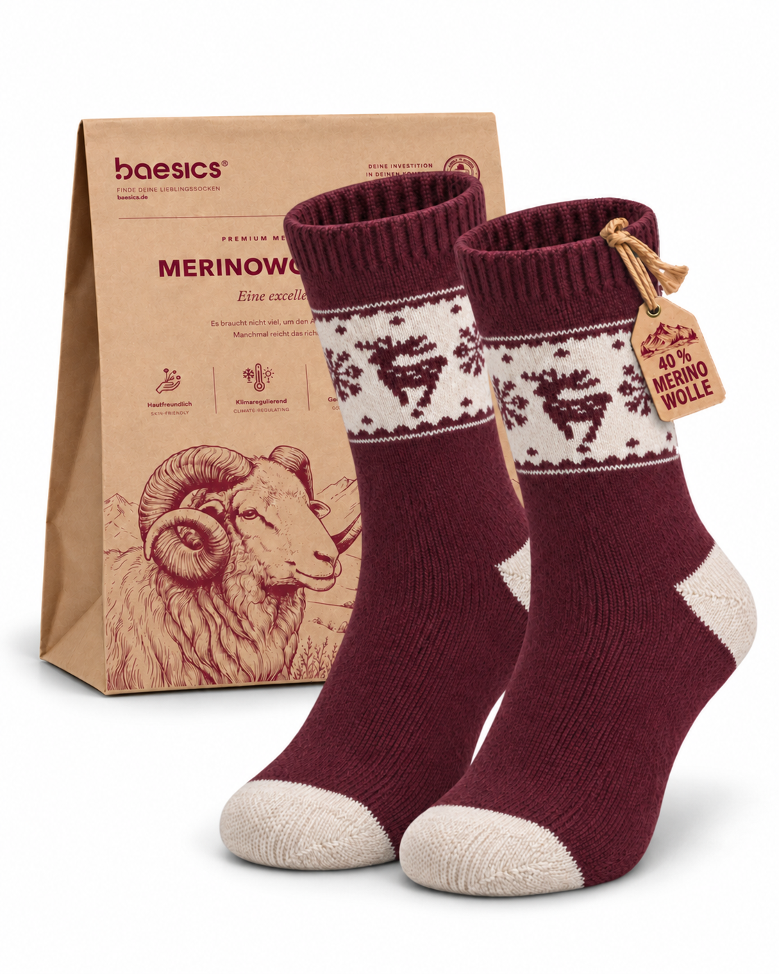 Merino Socken Sternenläufer Bordeaux