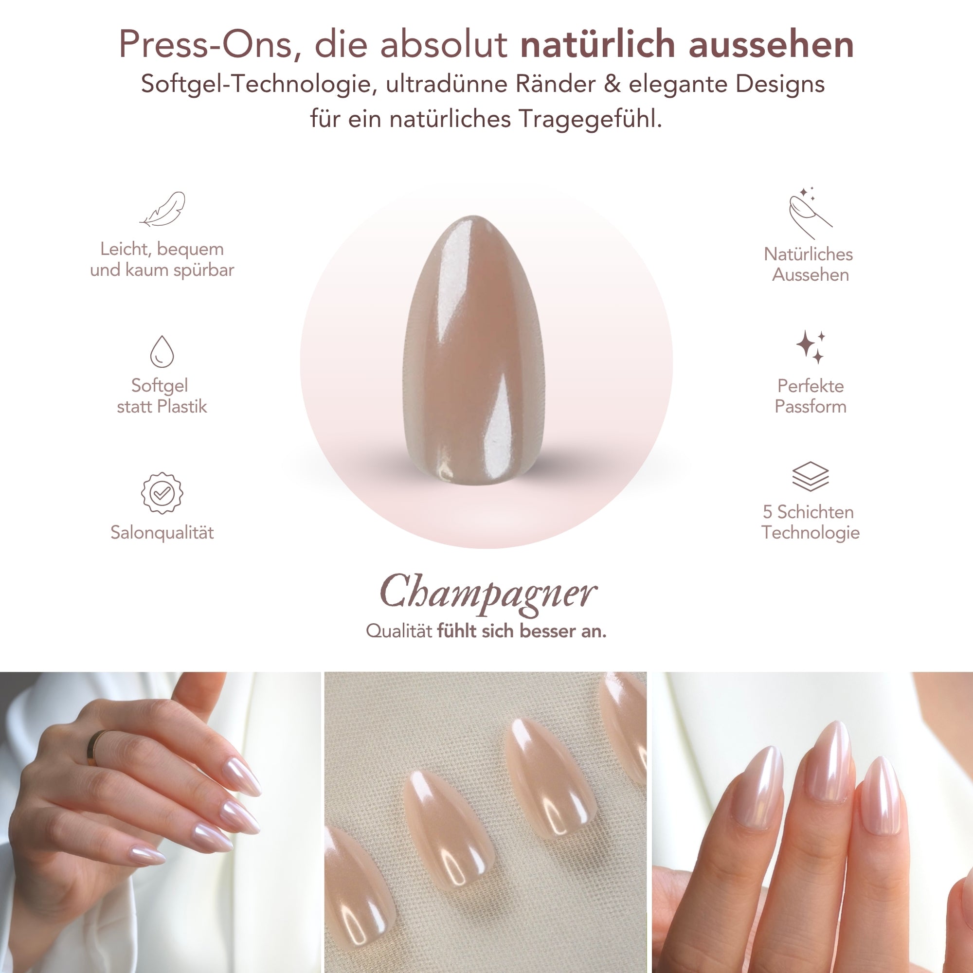 Champagner Almond Softgel Press-On Nails