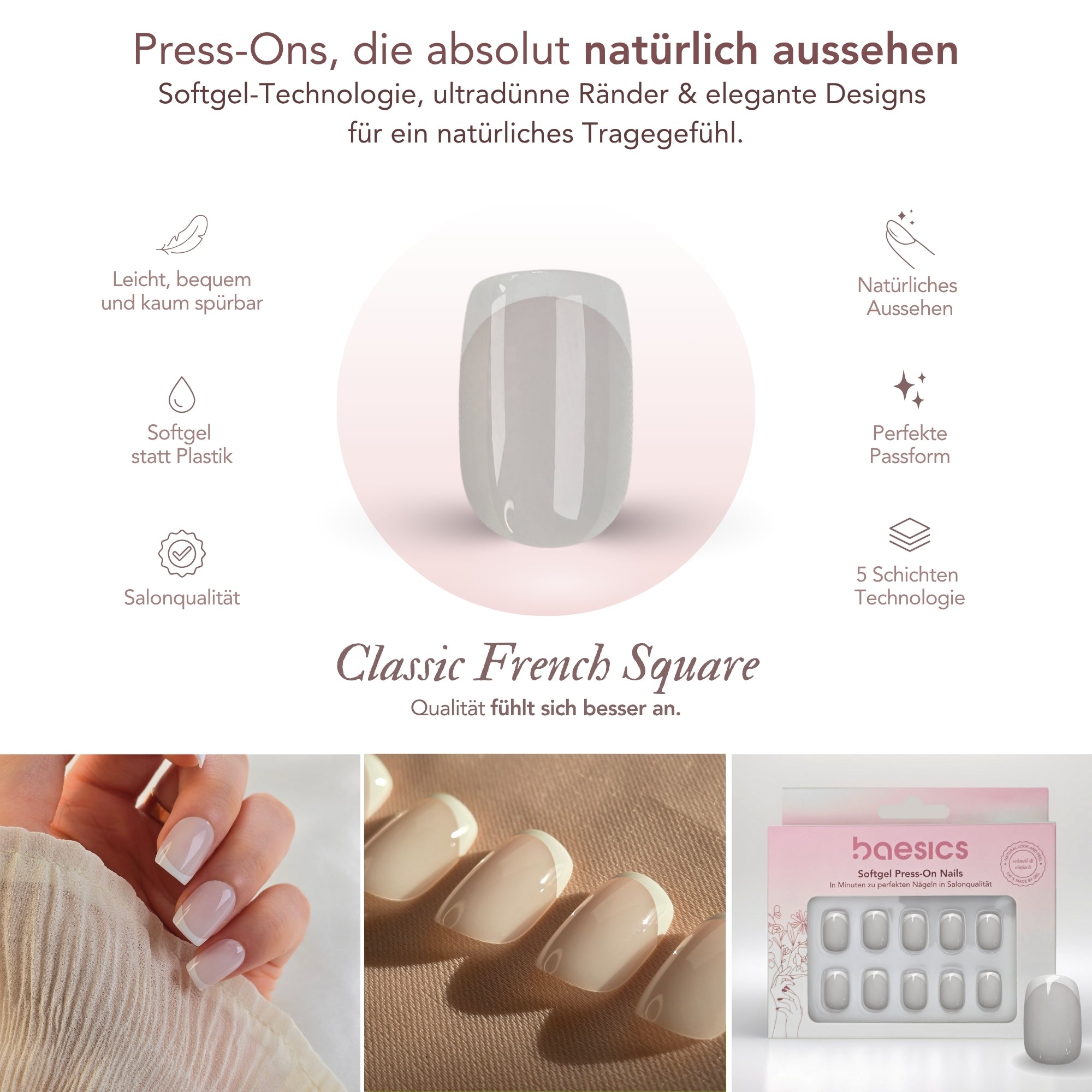 French Classic Square Softgel Press-On Nails
