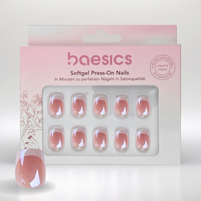 Baesics Verpackung der French Glazed Square Press-On Nägel mit zehn eckigen French-Nägeln im Set