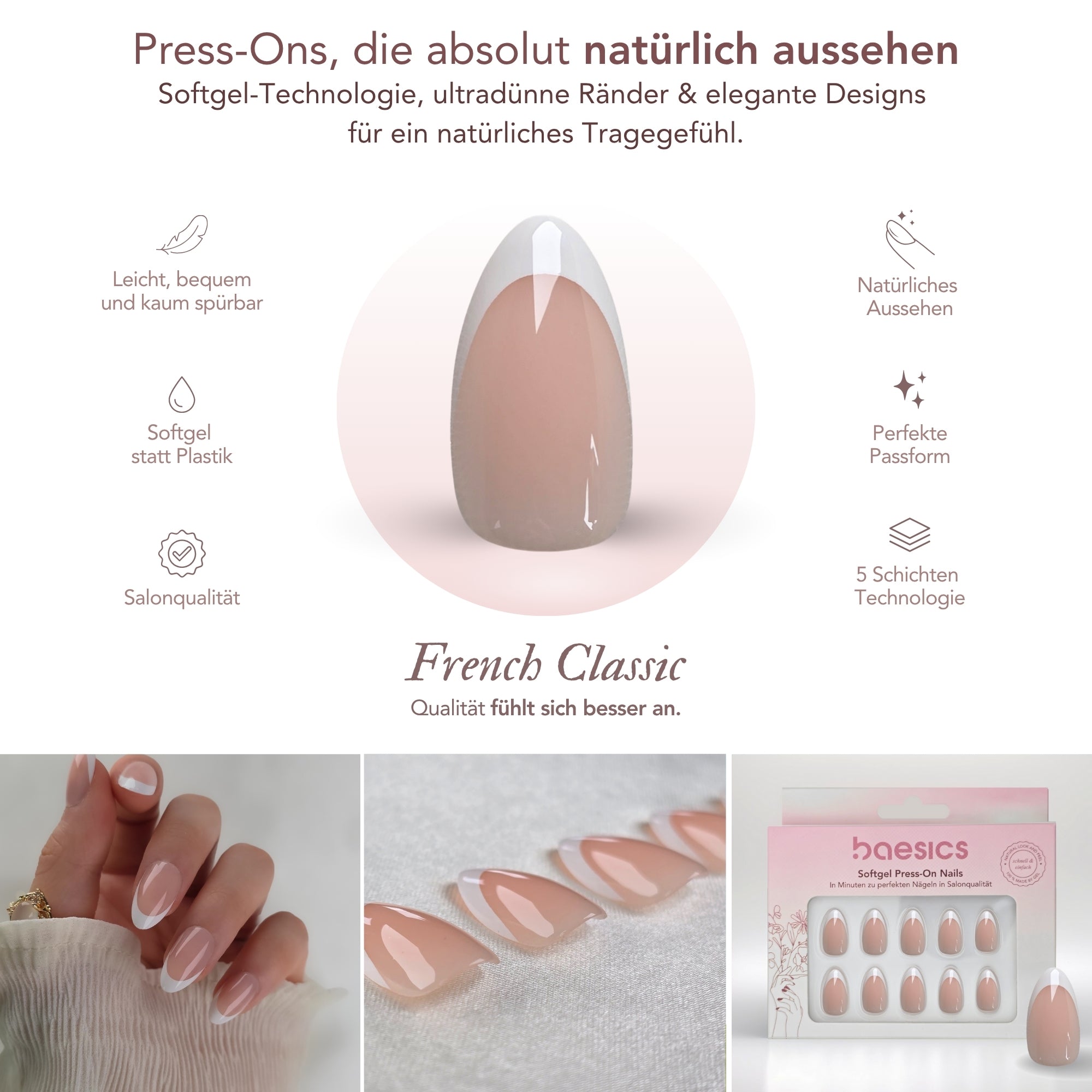 French Classic Almond Softgel Press-On Nails