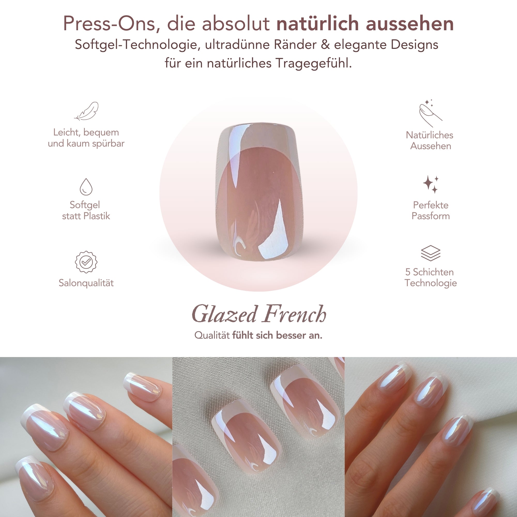 French Glazed Square Softgel Press-On Nails