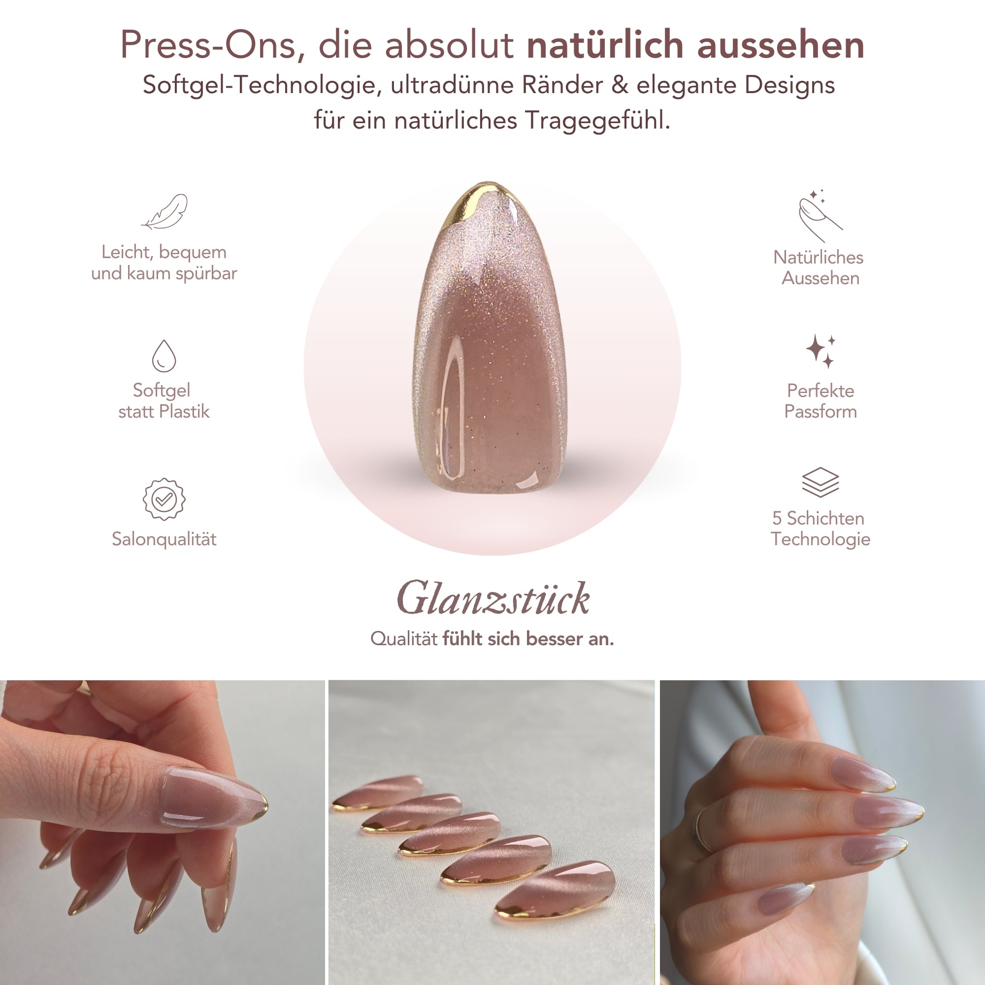 Glanzstück Cat Eye Almond Softgel Press-On Nails