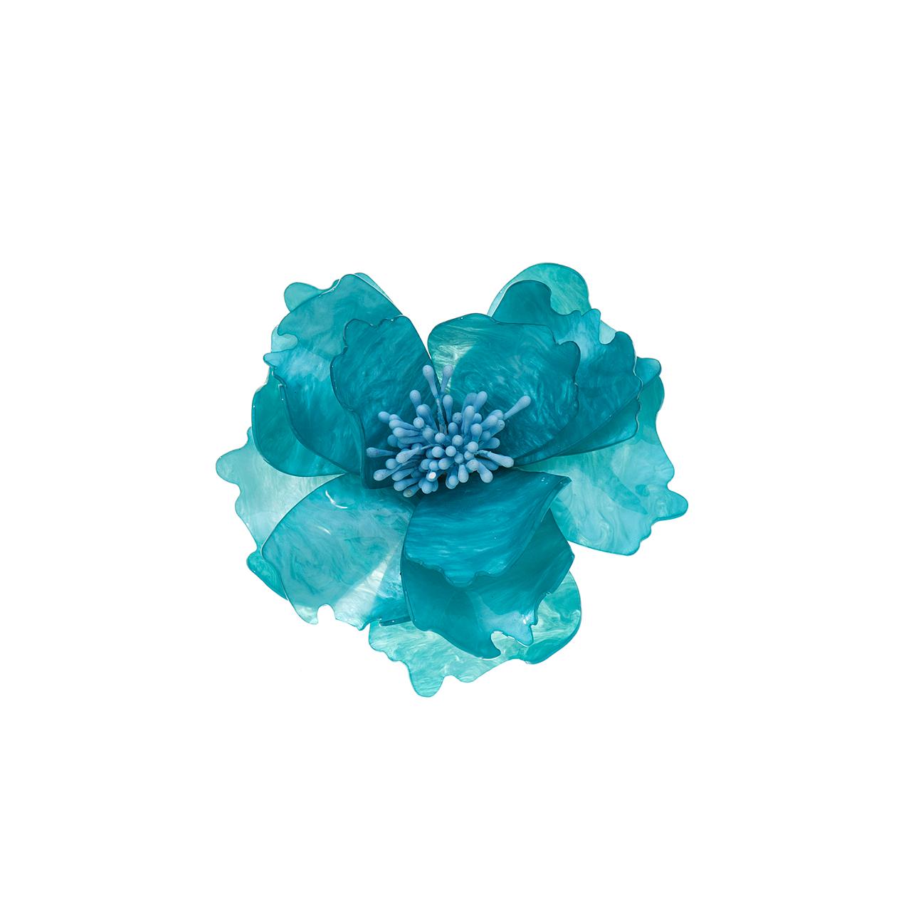Baesics® Brosche Pfingstrose Meeresblau – 2-in-1 Ansteckblume &amp; Haarclip