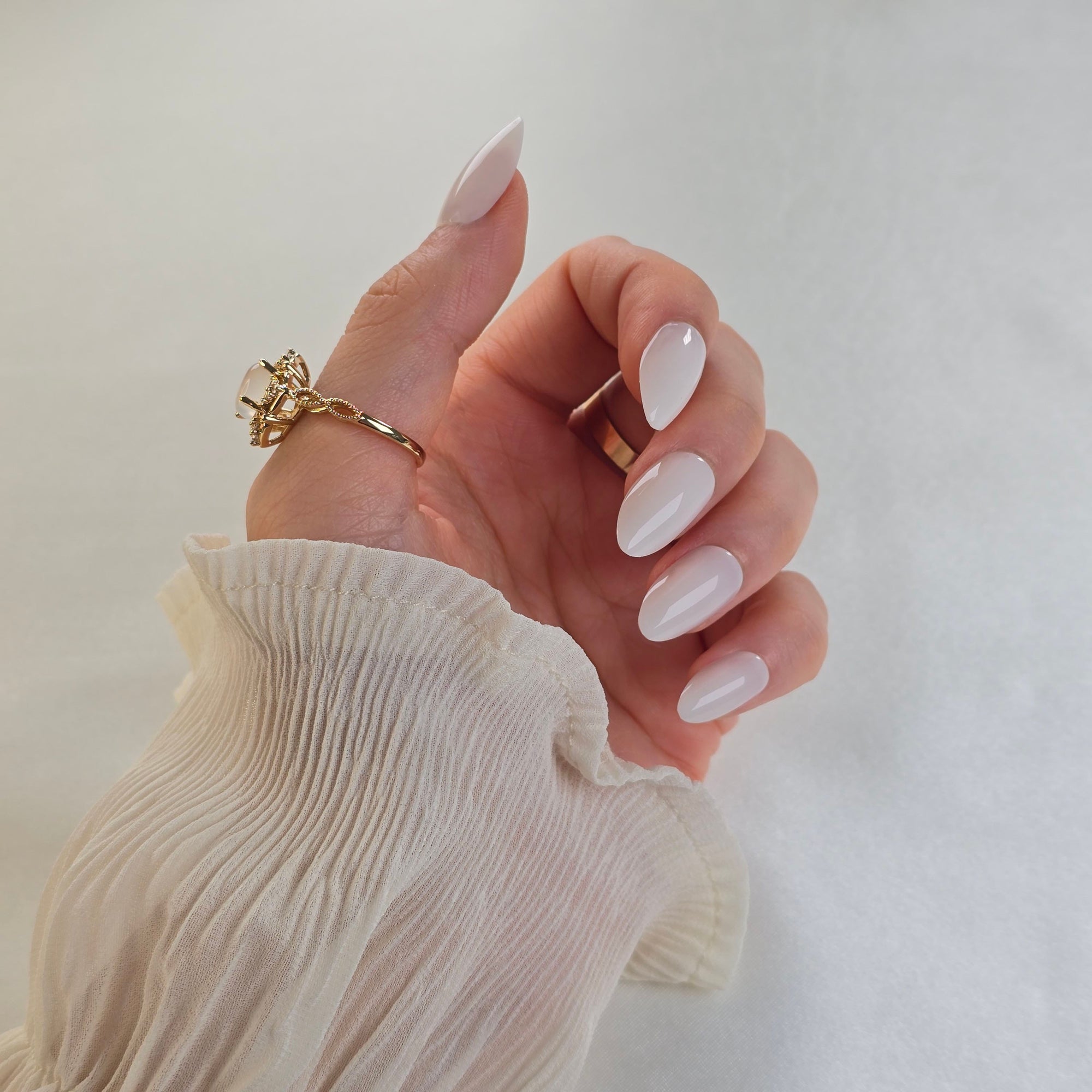 Milk White Almond Softgel Press-On Nails