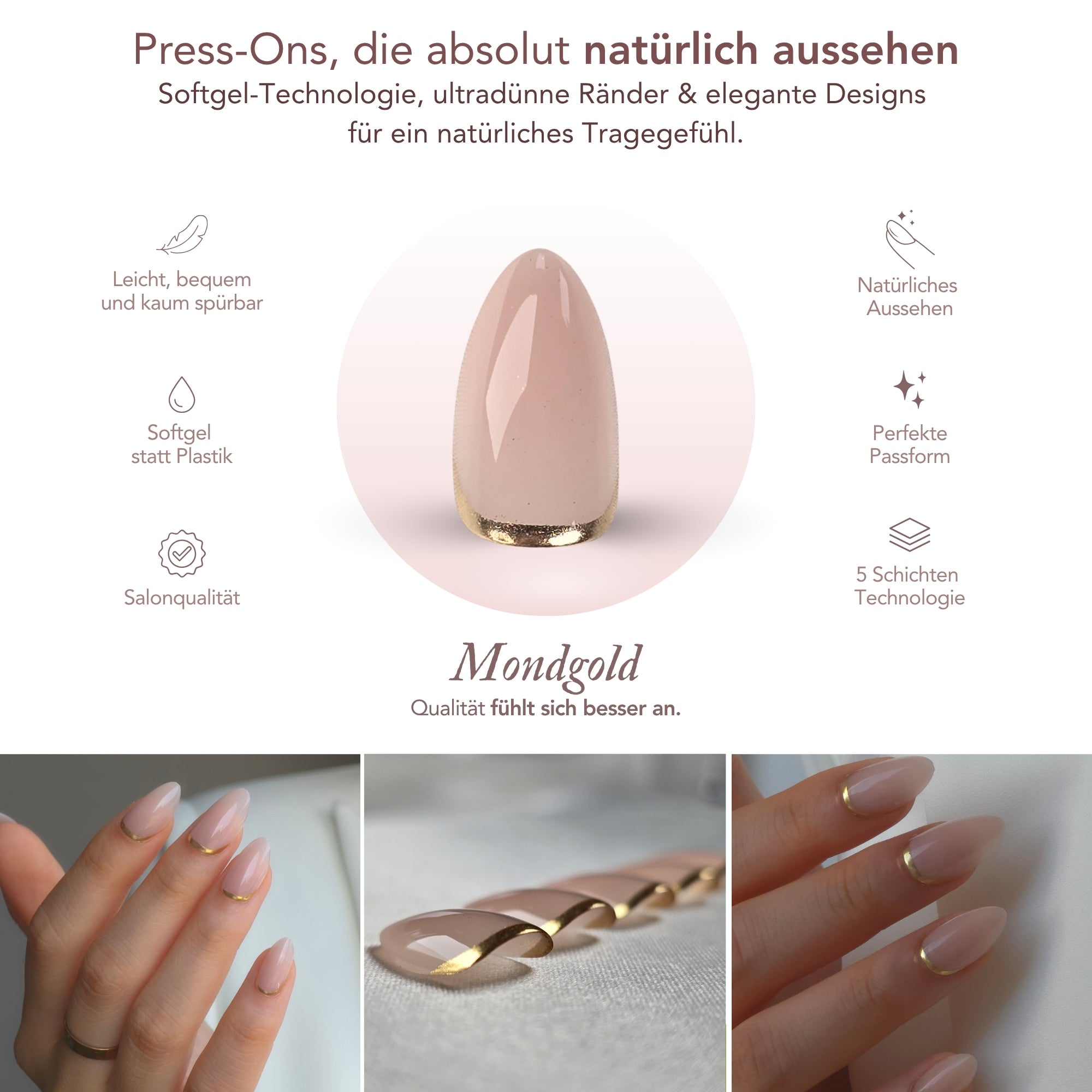 Mondgold Almond Softgel Press-On Nails
