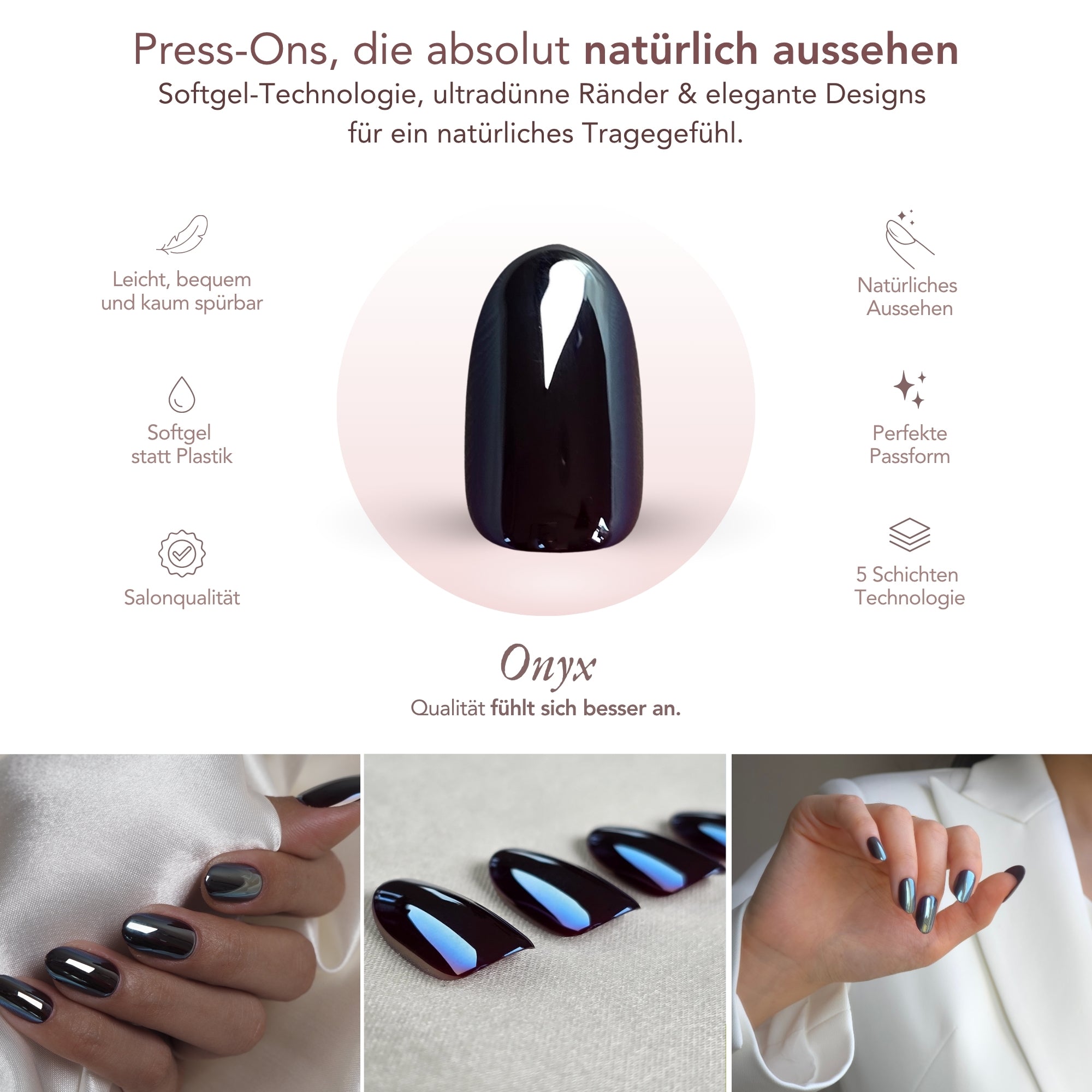Onyx Glazed Oval Softgel Press-On Nails