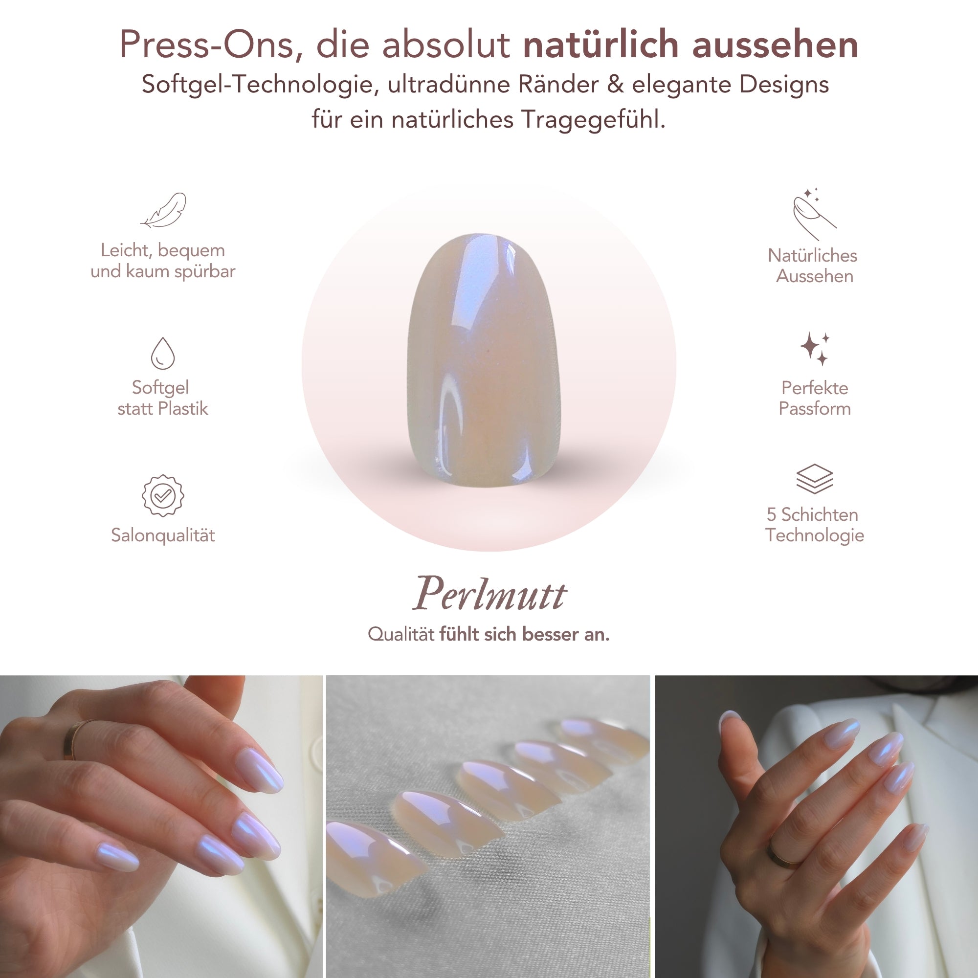 Perlmutt Oval Softgel Press-On Nails