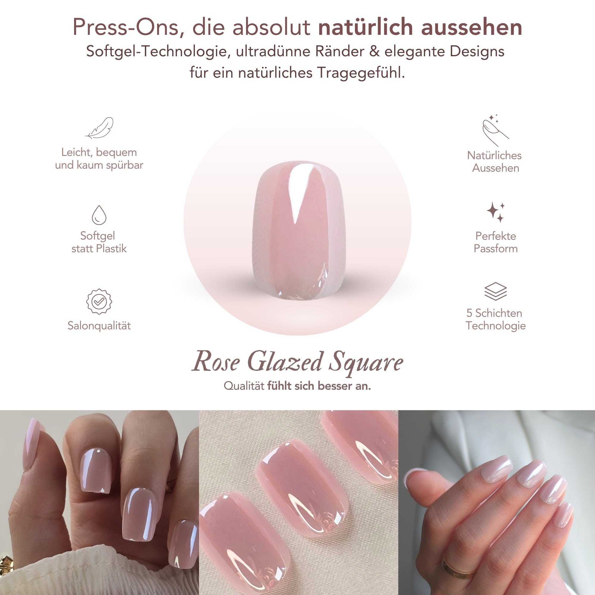 Rose Glazed Square Softgel Press-On Nails