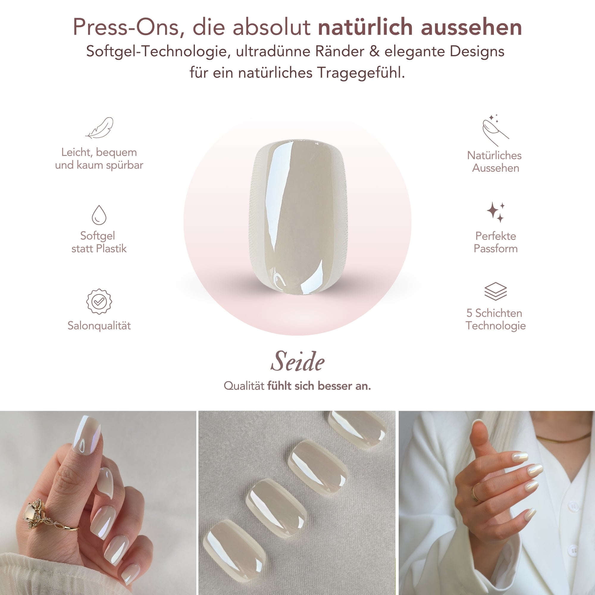 Elfenbein Glazed Square Softgel Press-On Nails