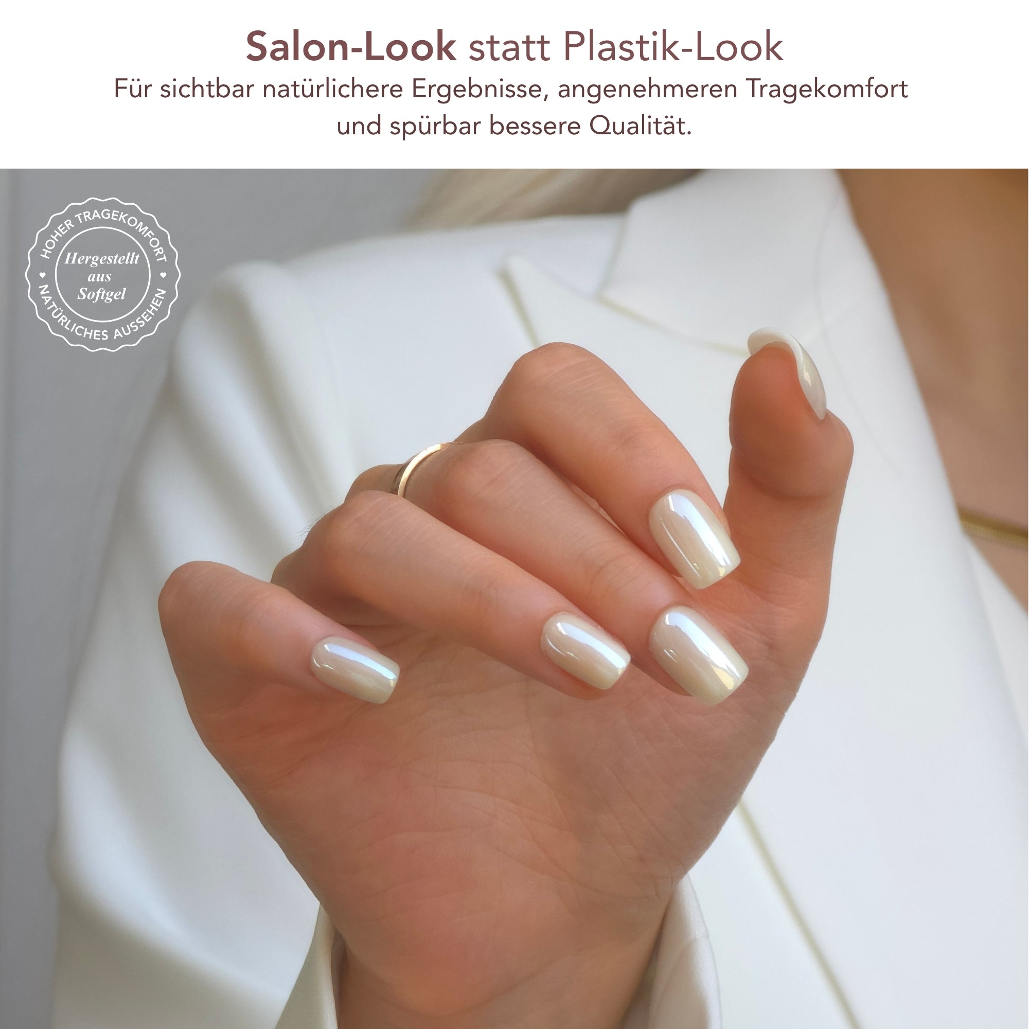 Elfenbein Glazed Square Softgel Press-On Nails