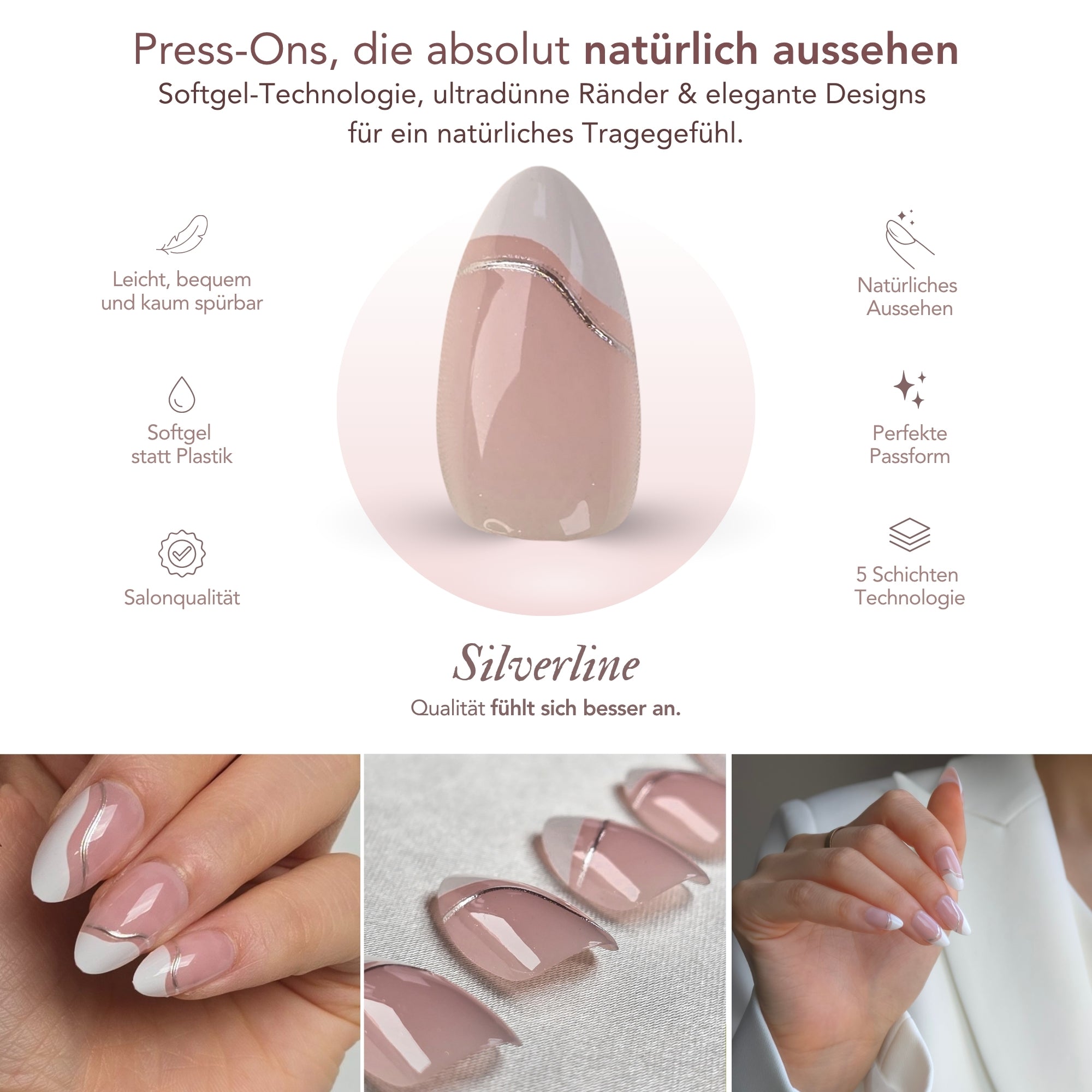 Silverline Almond Softgel Press-On Nails