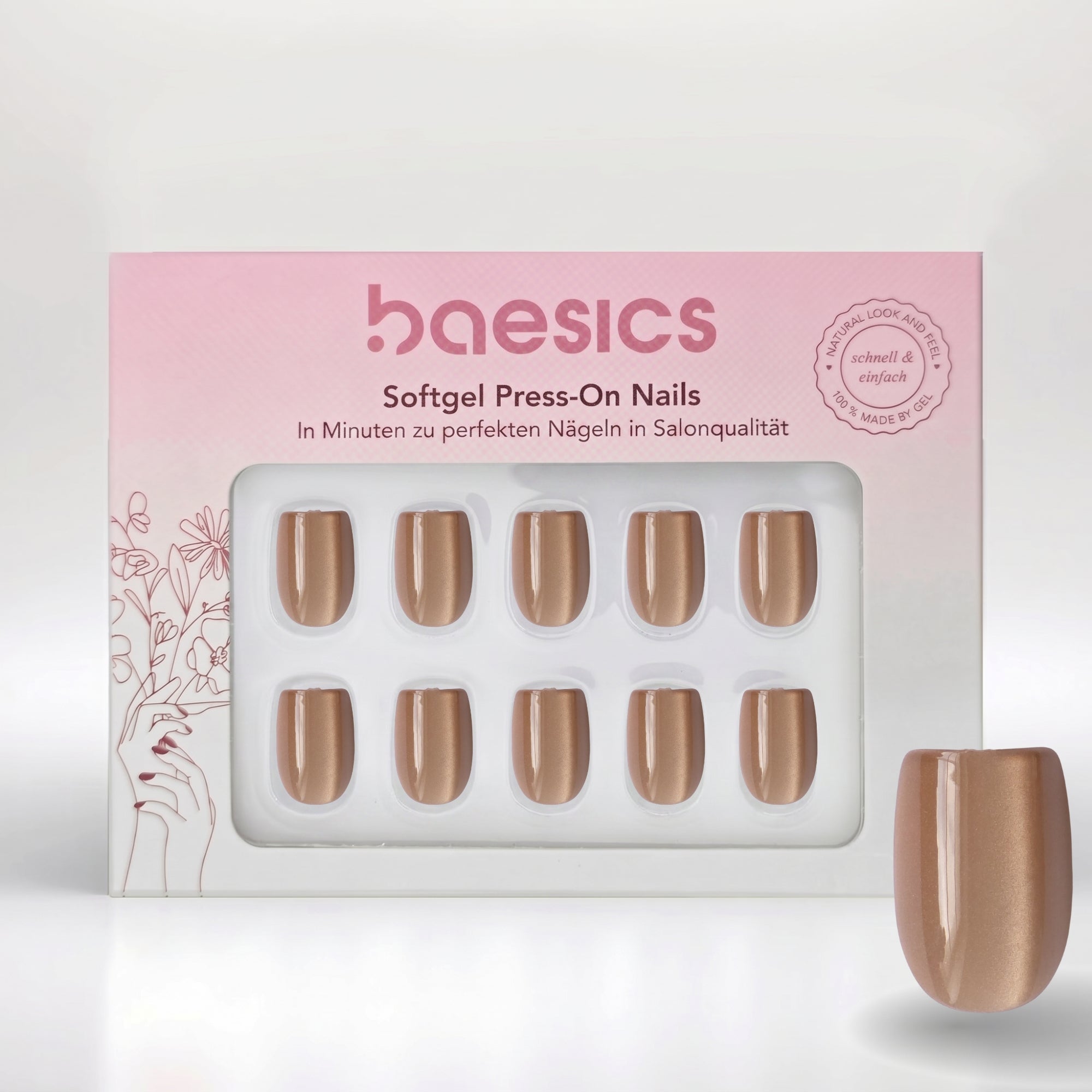 Sonnenstein Cat Eye Press-On Nägel in Roségold, eckige Square-Form mit glänzendem Lichtstreifen