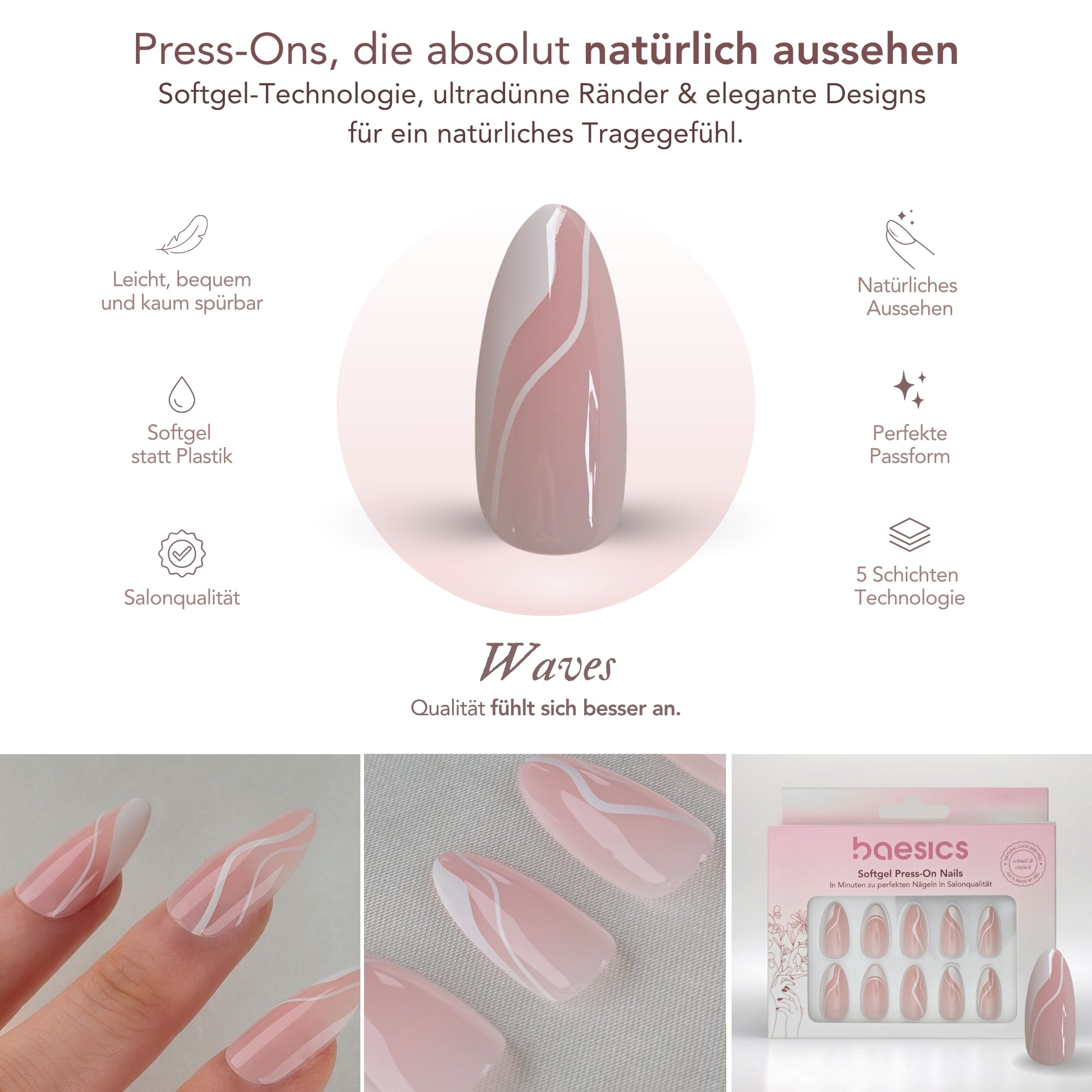 Waves Almond Softgel Press-On Nails