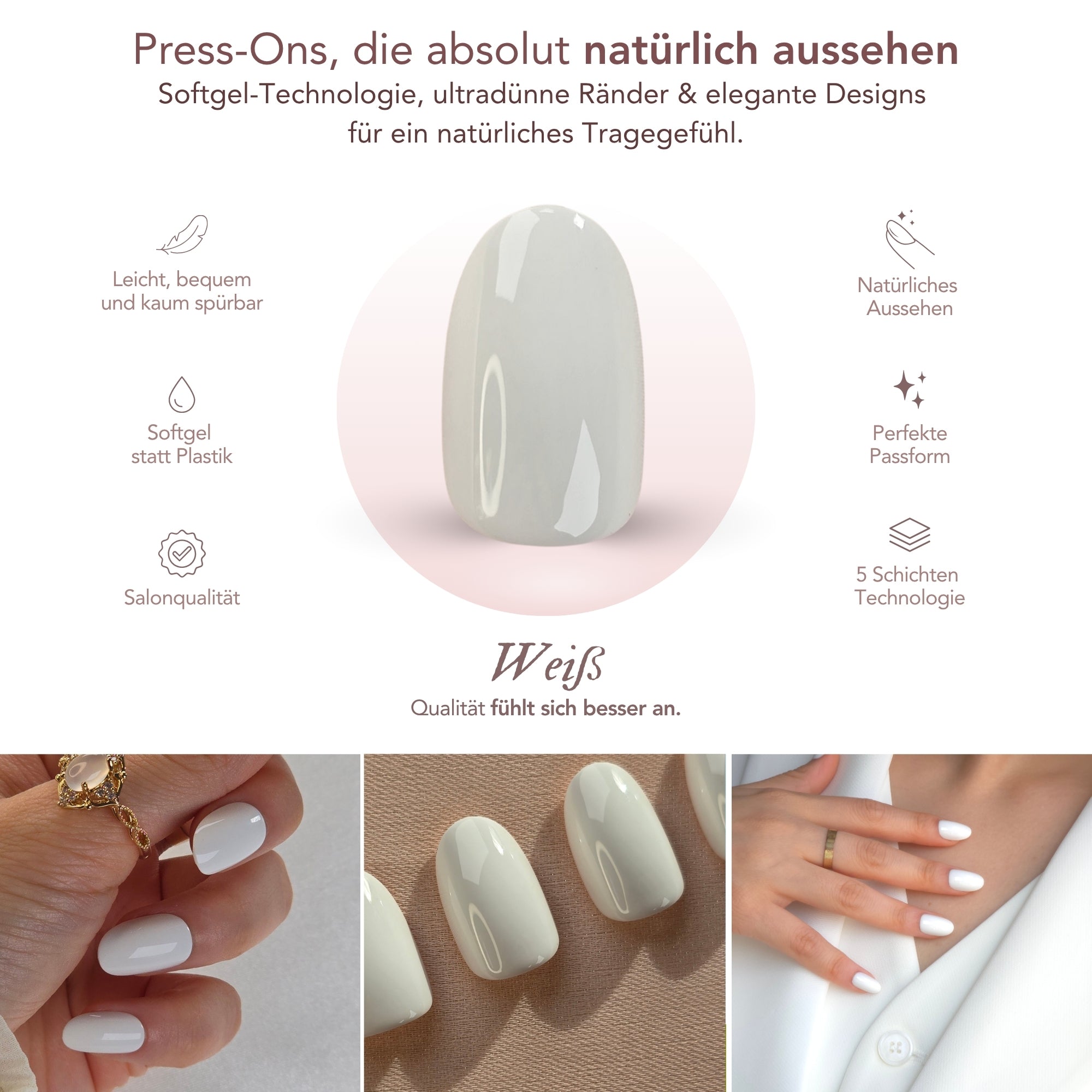 White Oval Softgel Press-On Nails
