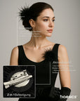 Tragevarianten der Baesics® Federbrosche: Blazer, Hut, Tasche und Haar