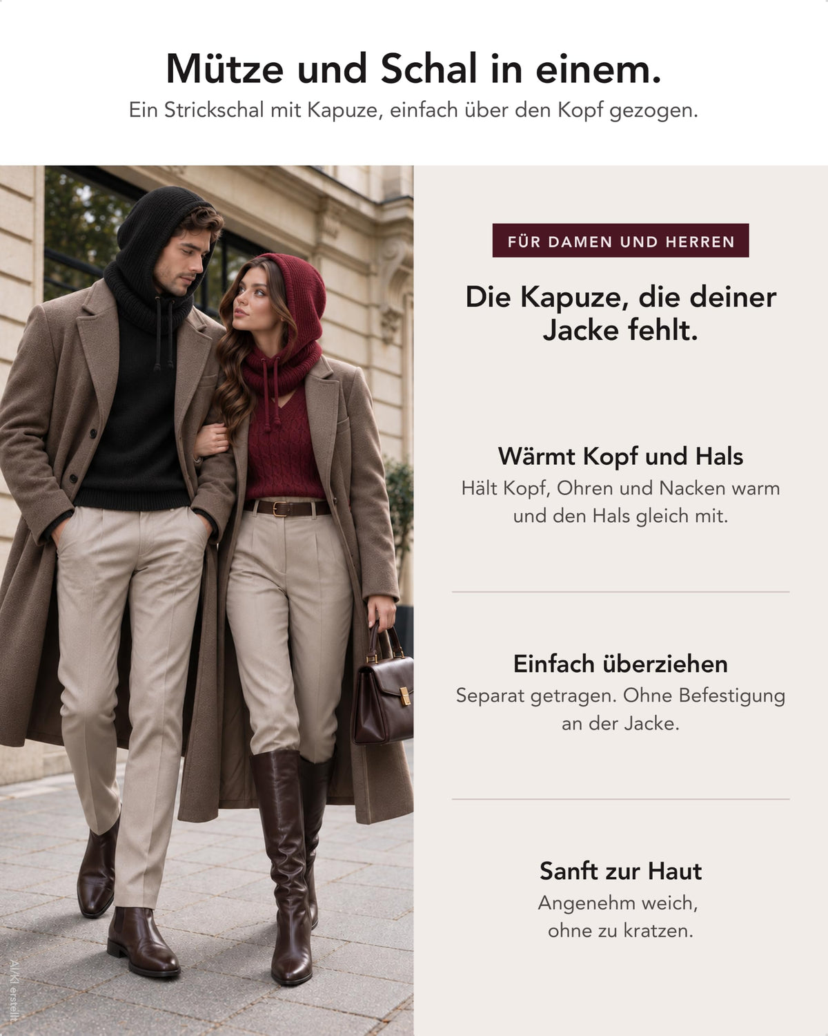 Baesics® Balaclava Kapuzenschal mit Wolle Damen &amp; Herren