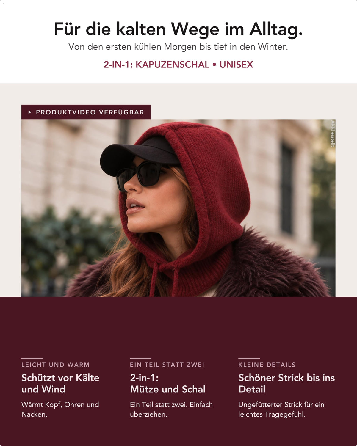 Baesics® Balaclava Kapuzenschal mit Wolle Damen &amp; Herren