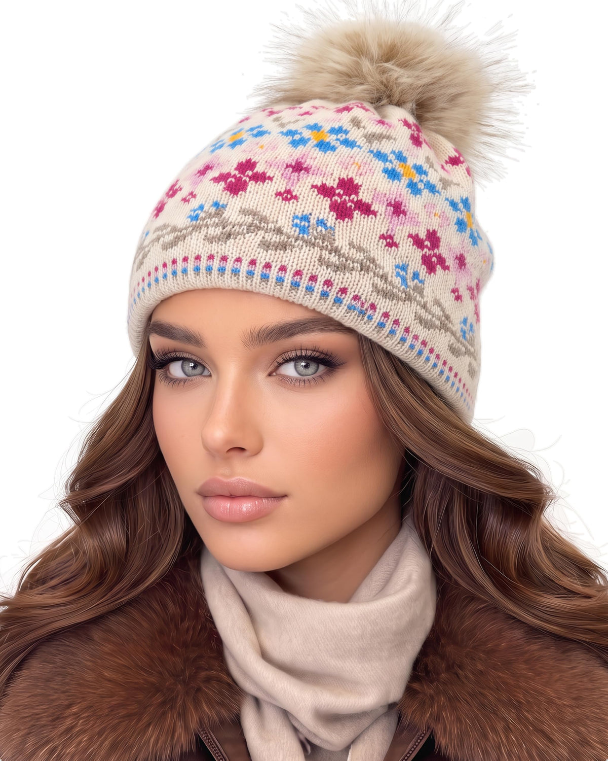 Baesics® Bommelmütze Alpenblumen Creme