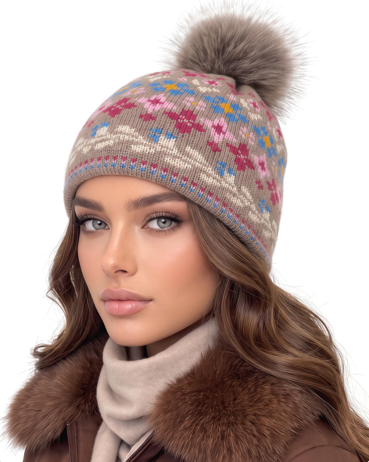 Baesics® Bommelmütze Alpenblumen Taupe
