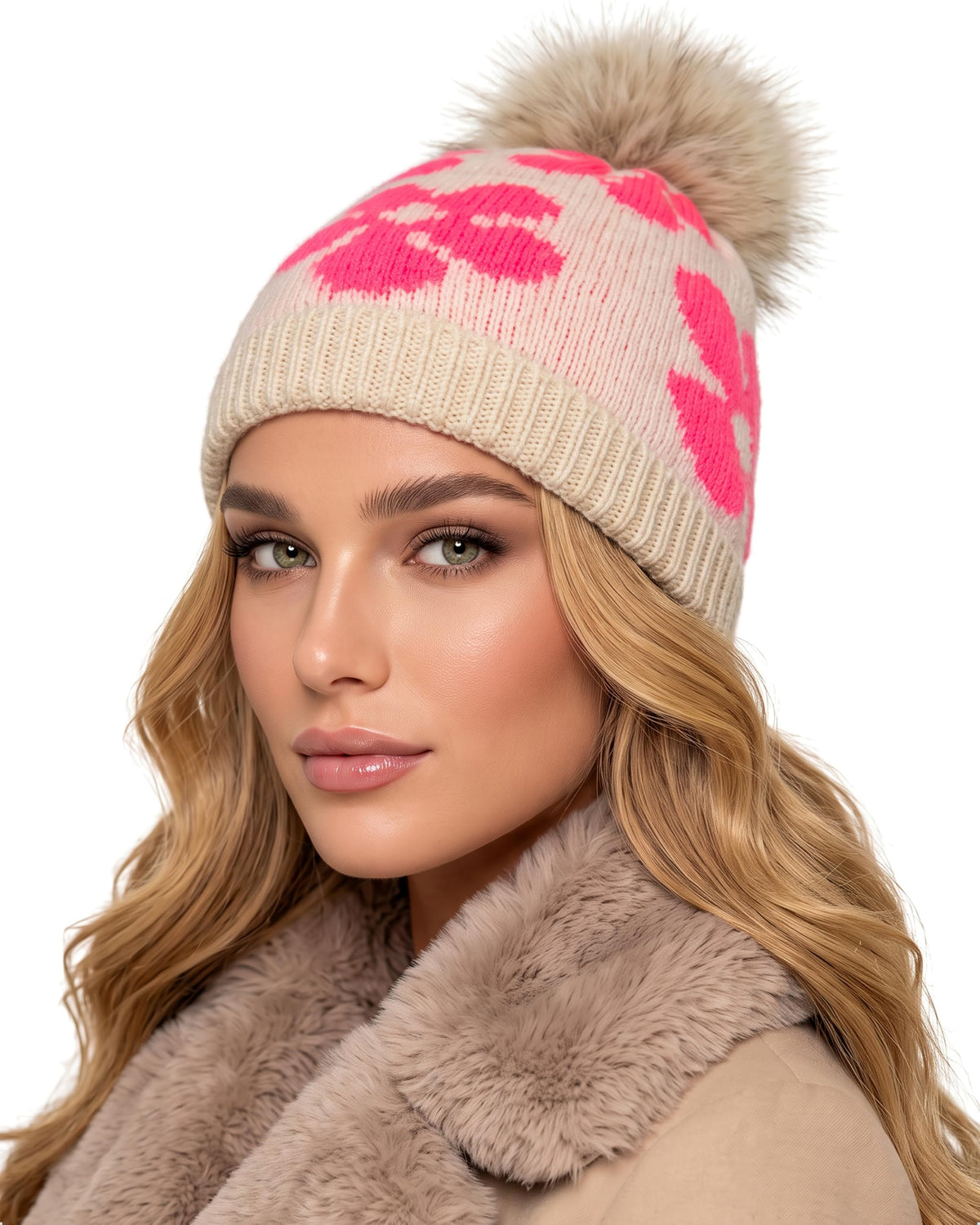 Baesics® Bommelmütze Blumen Creme
