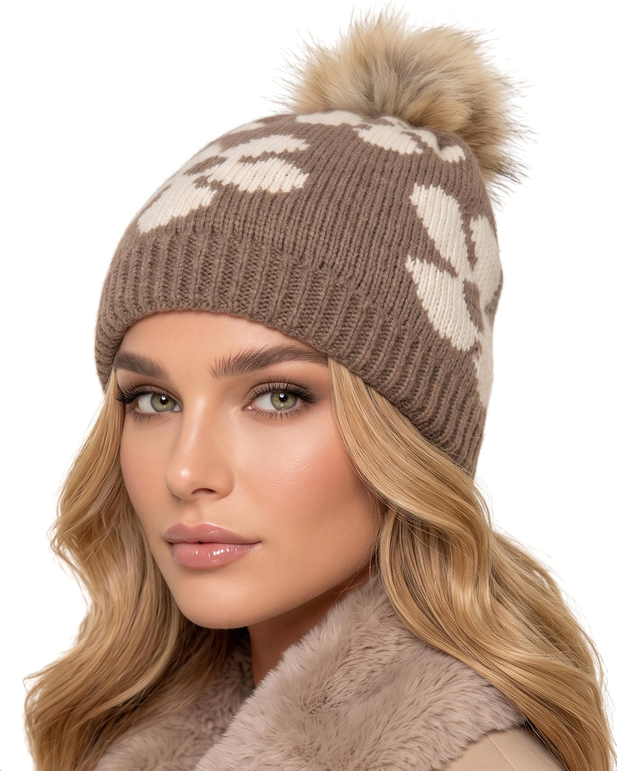 Baesics® Bommelmütze Blumen Taupe