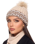 Baesics® Bommelmütze Grobstrick Zopf Beige