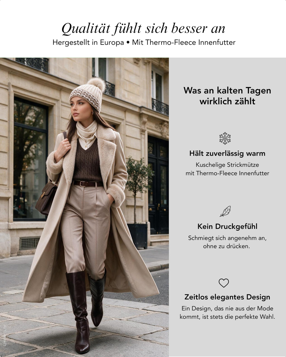 Baesics® Bommelmütze Grobstrick Zopf