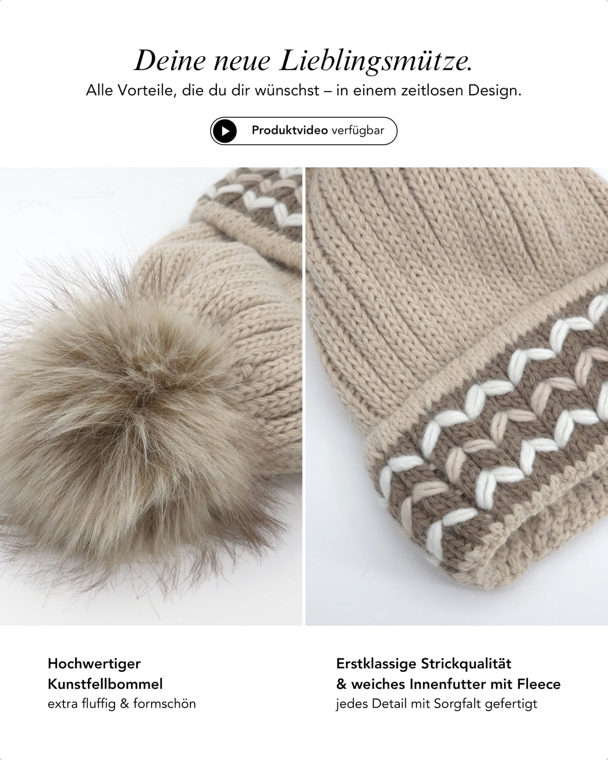 Baesics® Bommelmütze Grobstrick Zopf