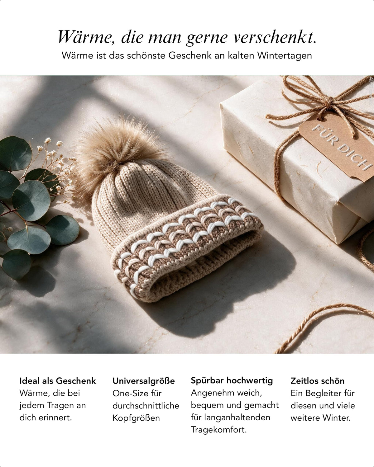 Baesics® Bommelmütze Grobstrick Zopf