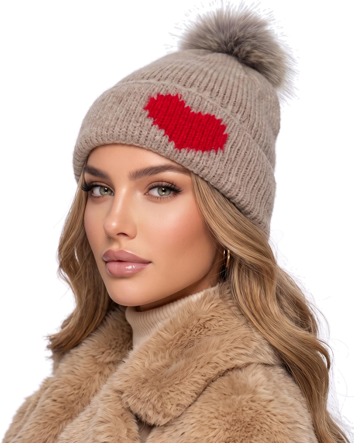 Baesics® Bommelmütze Herz Taupe