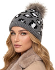 Baesics® Bommelmütze Leopard Feinstrick Anthrazit