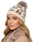Baesics® Bommelmütze Leopard Feinstrick Creme