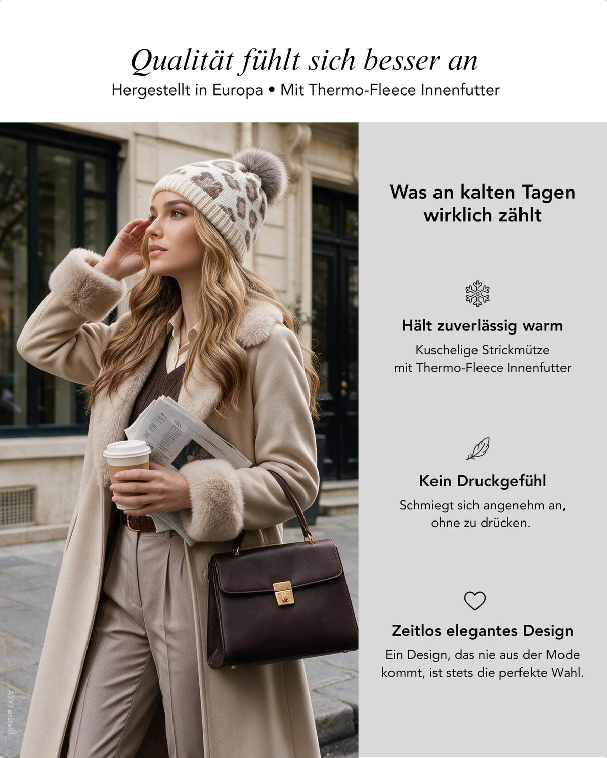 Baesics® Bommelmütze Leopard Feinstrick