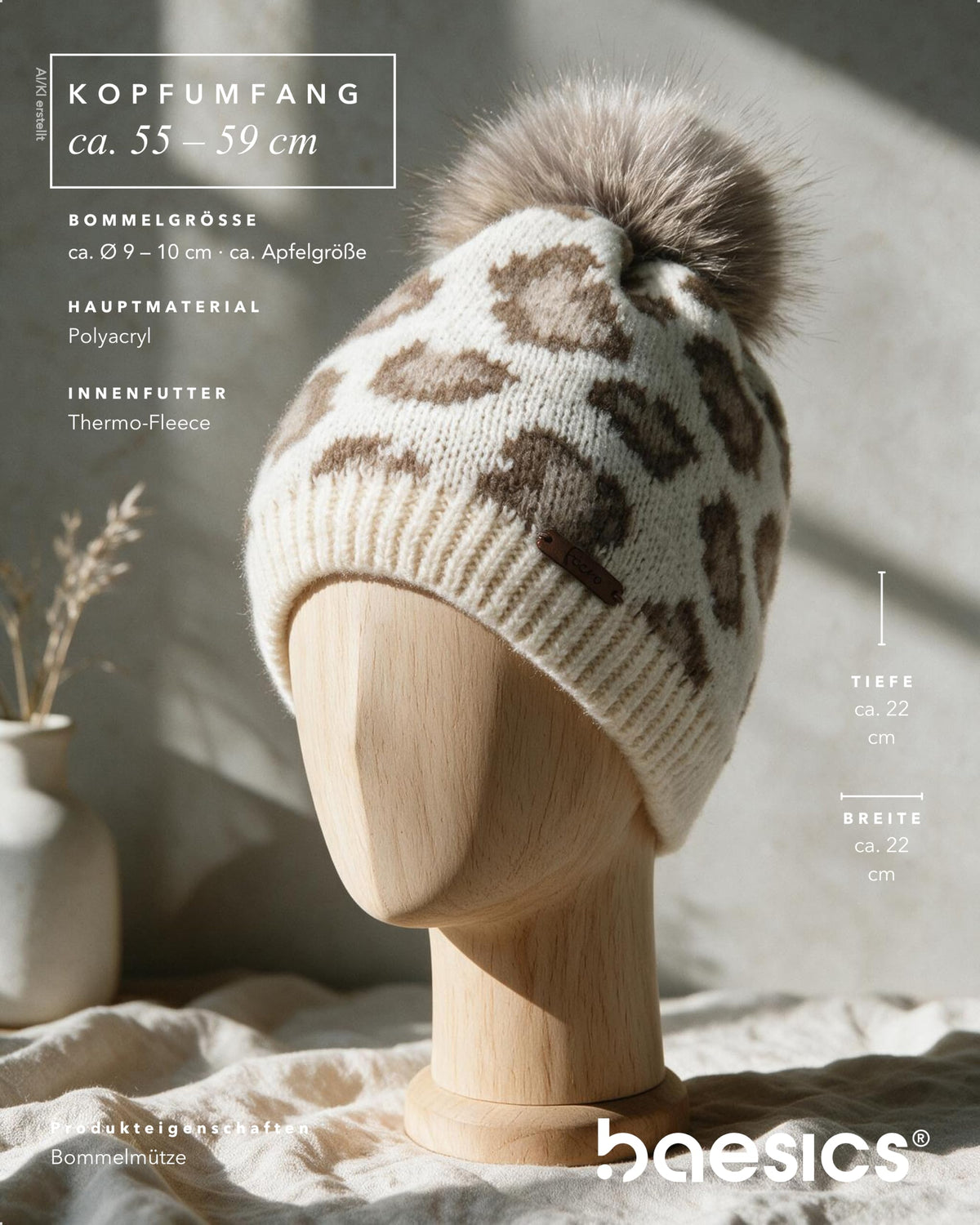 Baesics® Bommelmütze Leopard Feinstrick