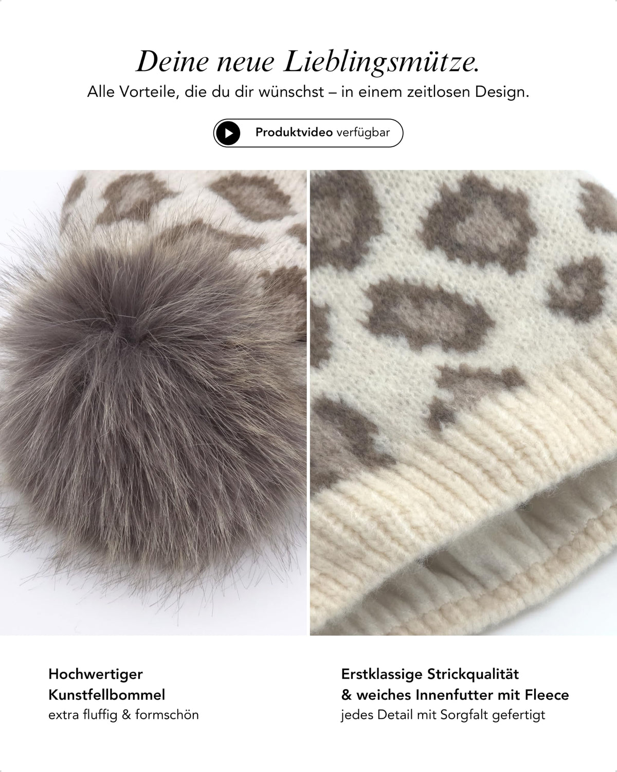 Baesics® Bommelmütze Leopard Feinstrick