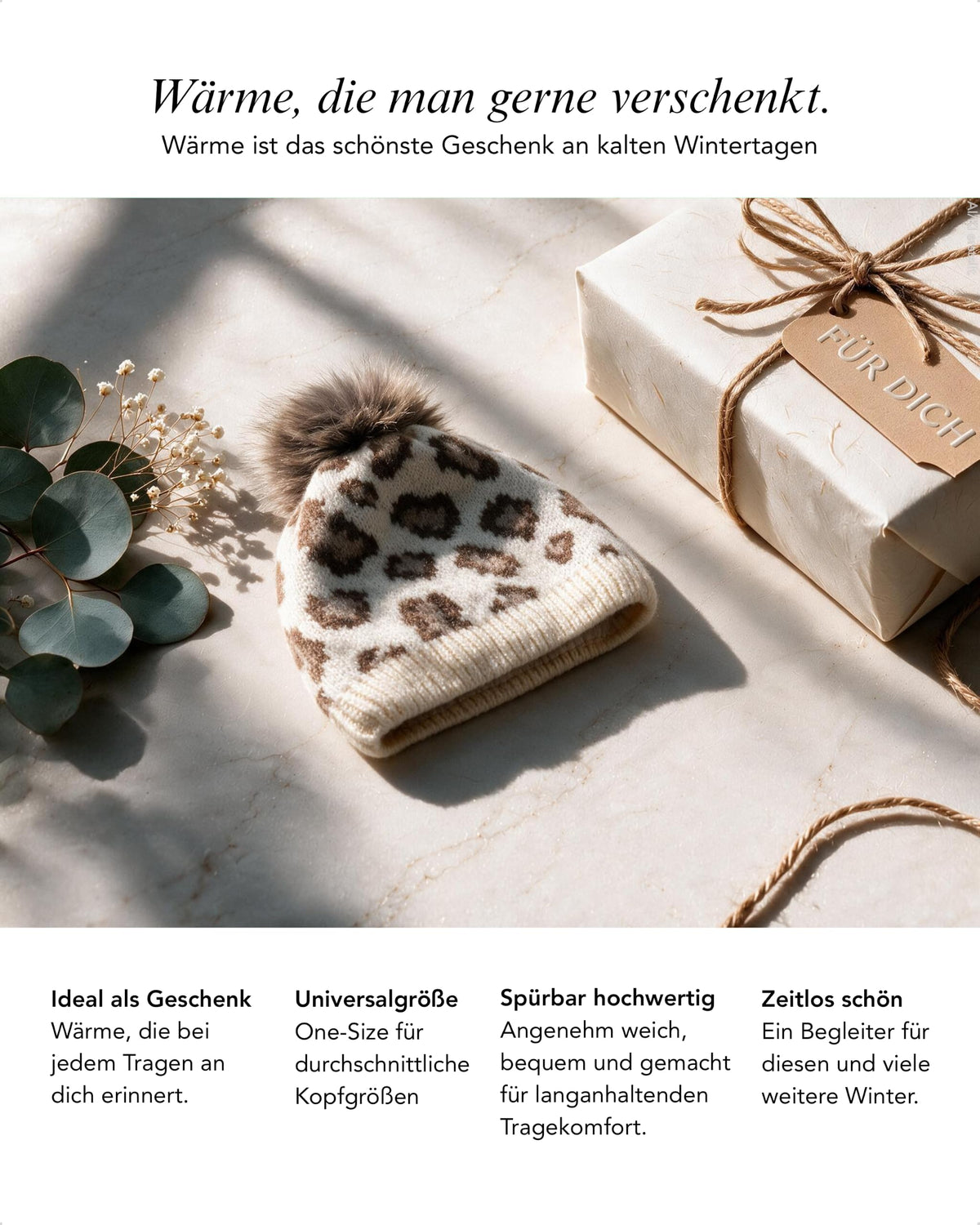 Baesics® Bommelmütze Leopard Feinstrick