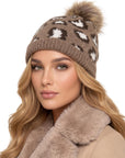 Baesics® Bommelmütze Leopard Feinstrick Taupe