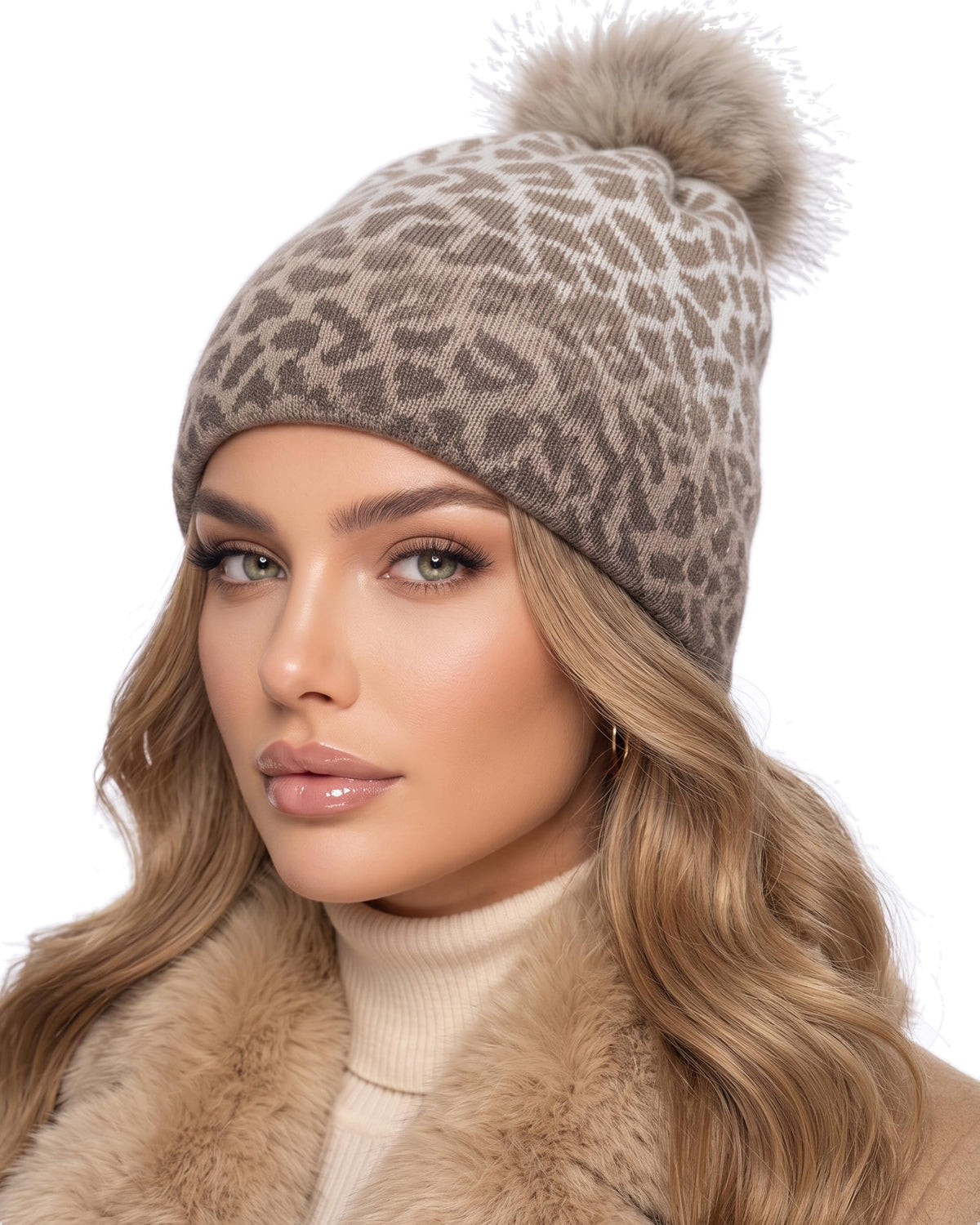 Baesics® Bommelmütze Leopard Verlauf Creme