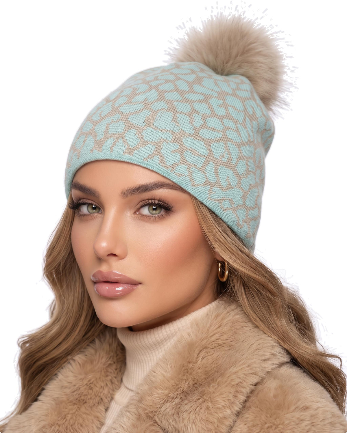 Baesics® Bommelmütze Leopard Verlauf Mint