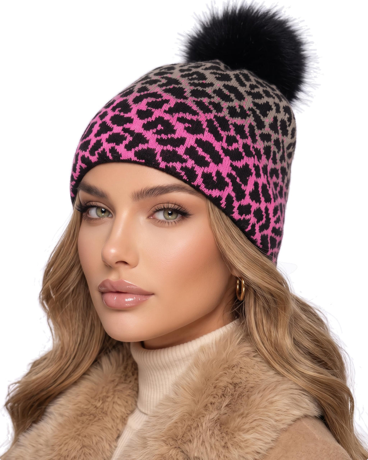 Baesics® Bommelmütze Leopard Verlauf Pink