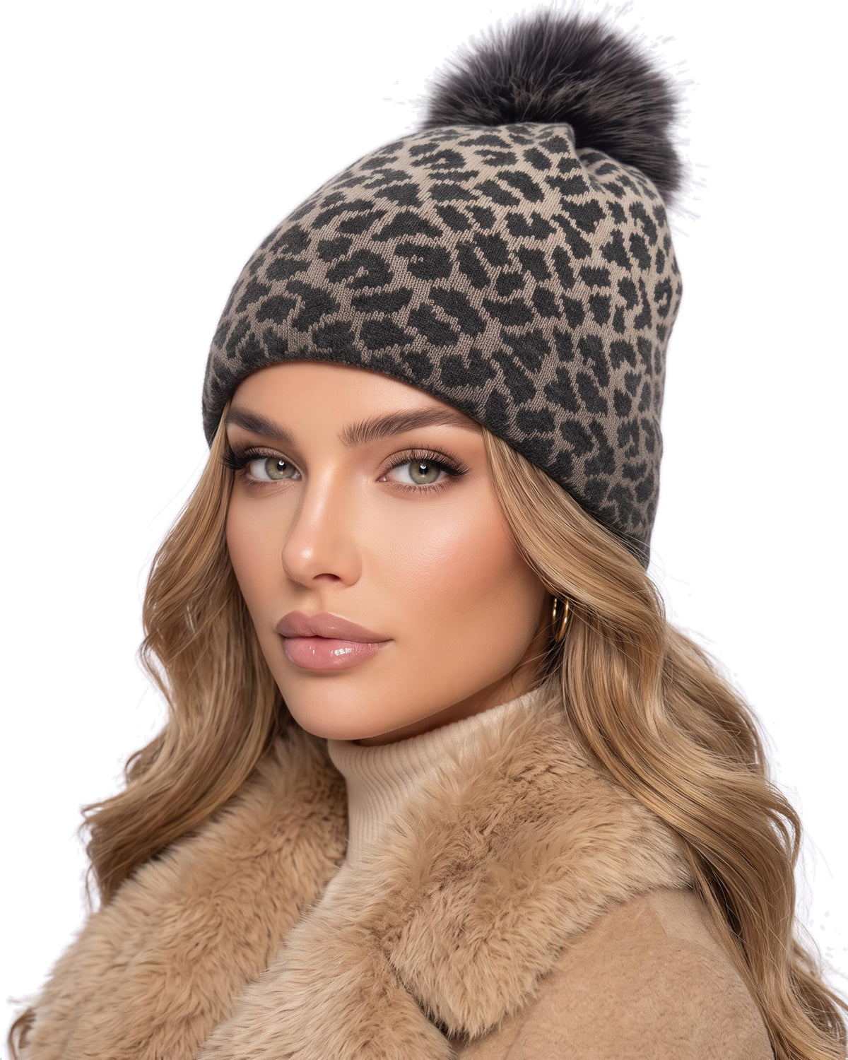 Baesics® Bommelmütze Leopard Verlauf Taupe