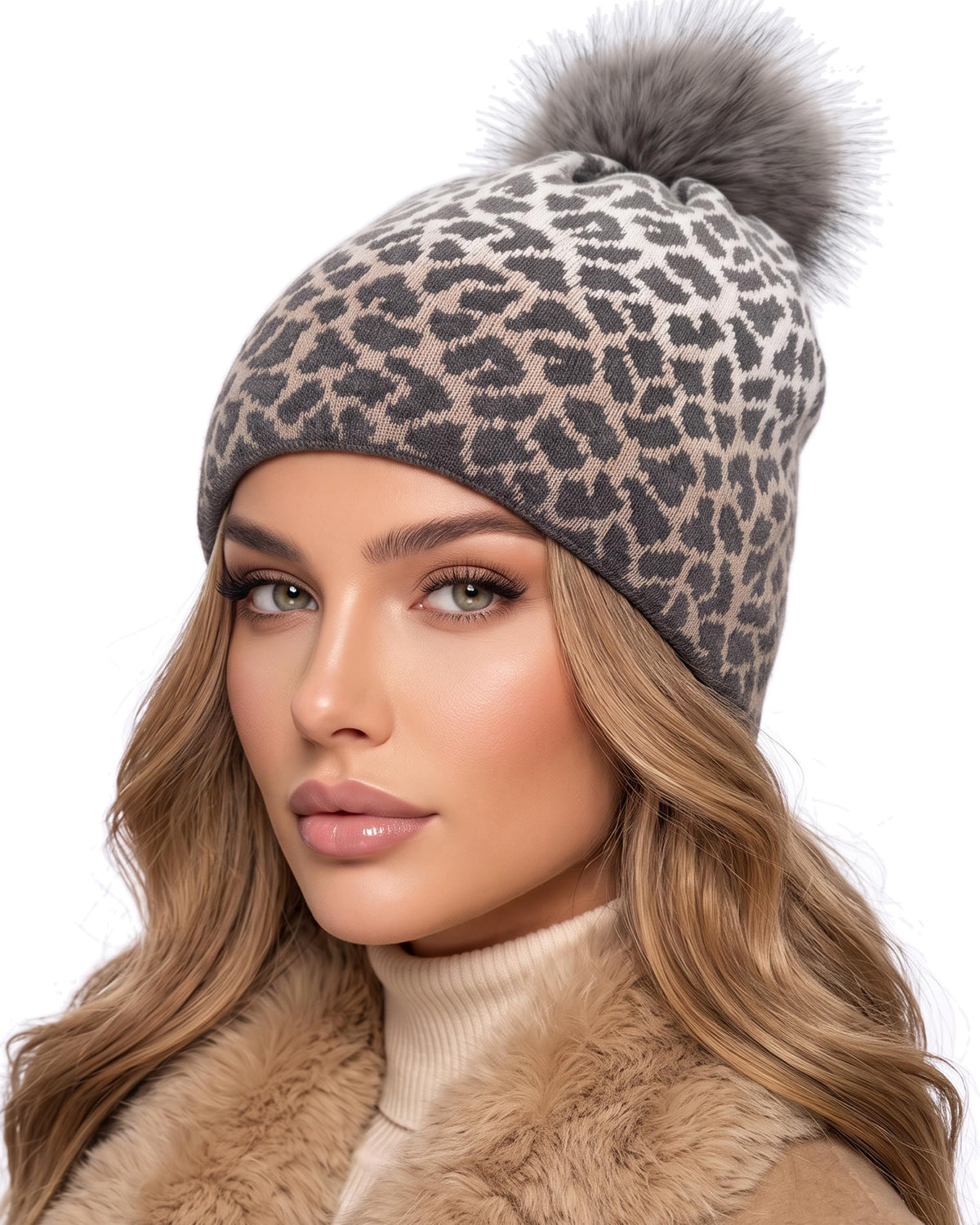 Baesics® Bommelmütze Leopard Verlauf Weiß