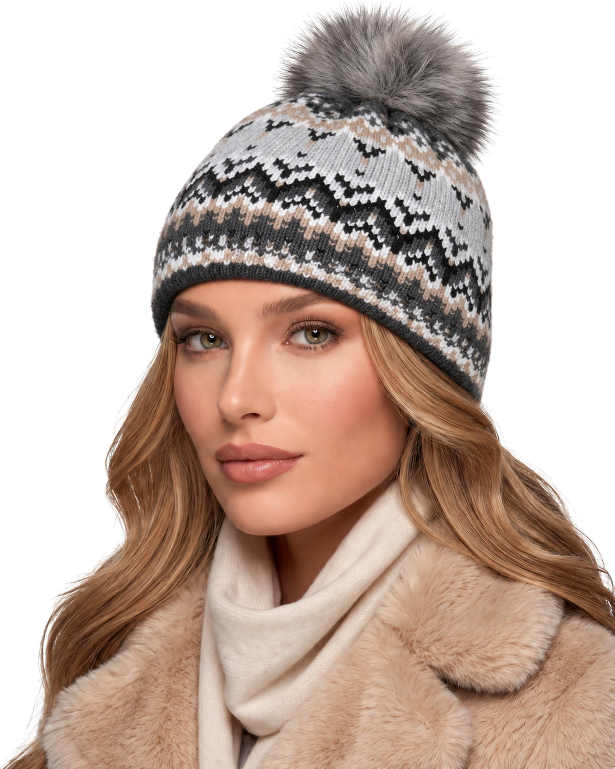 Baesics® Bommelmütze Lurex Norweger Damen Anthrazit
