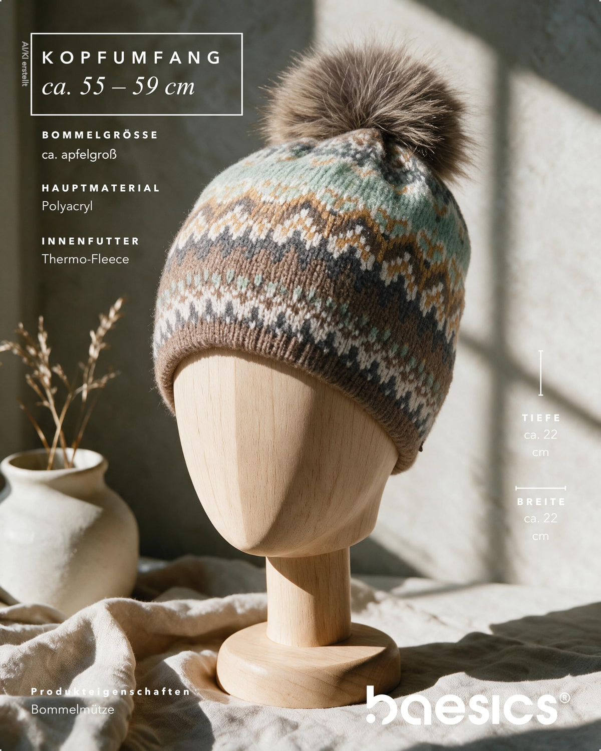 Baesics® Bommelmütze Lurex Norweger Damen