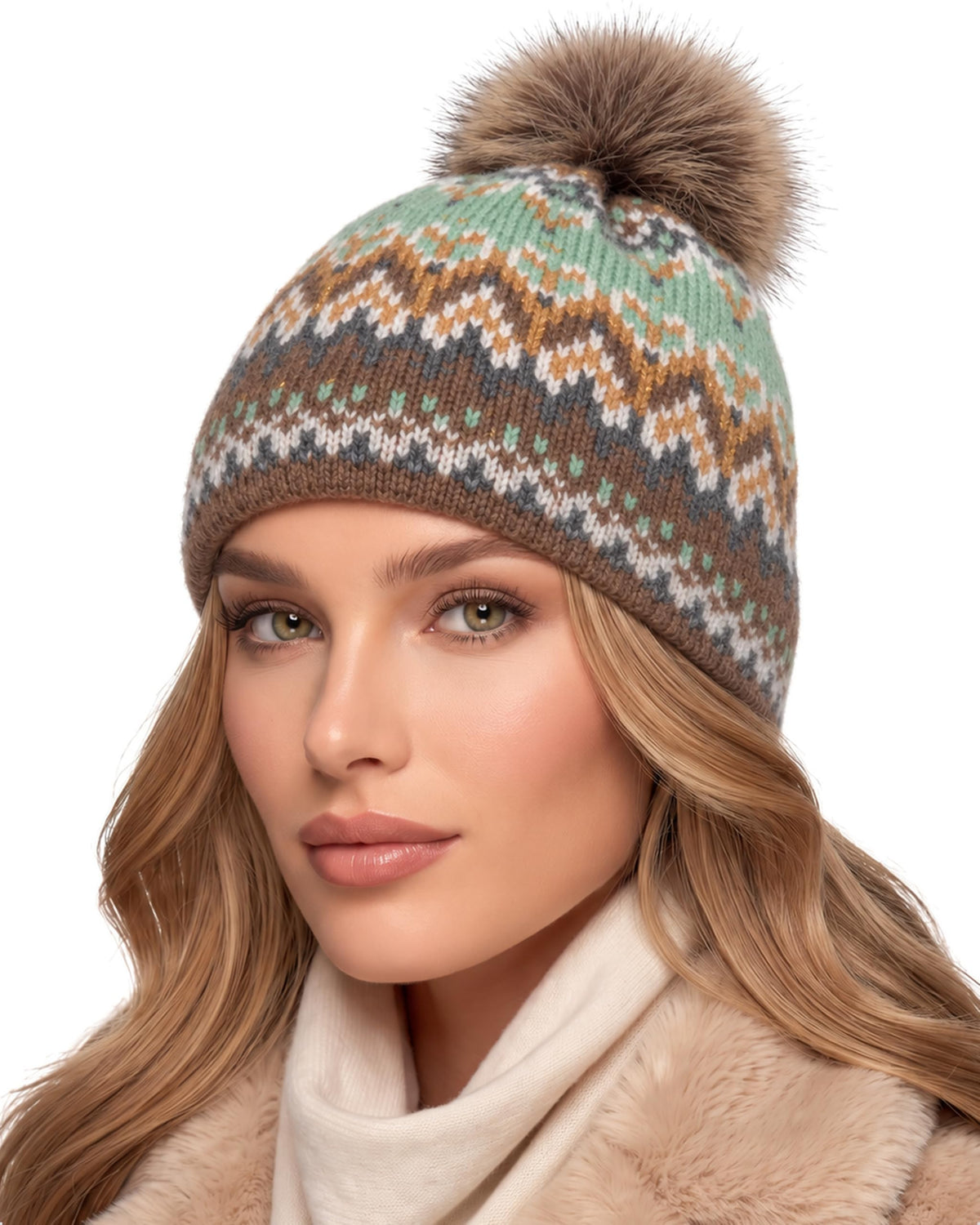 Baesics® Bommelmütze Lurex Norweger Damen Mint