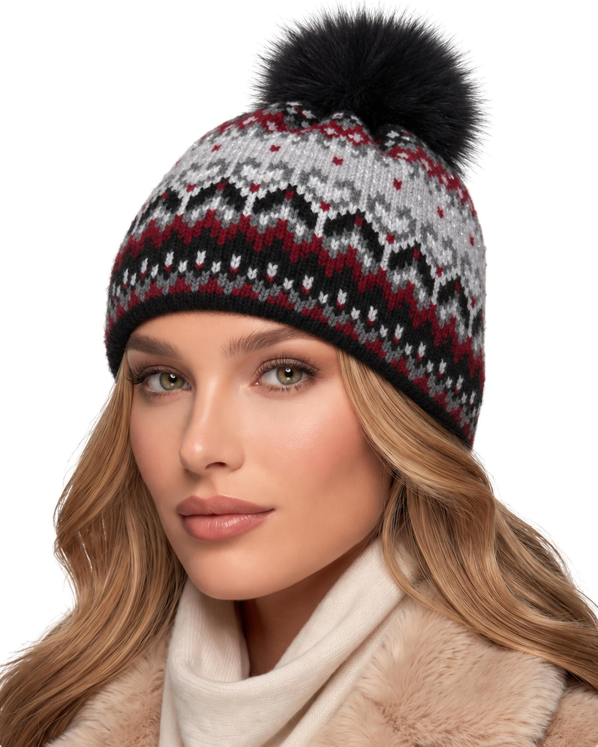 Baesics® Bommelmütze Lurex Norweger Damen Schwarz