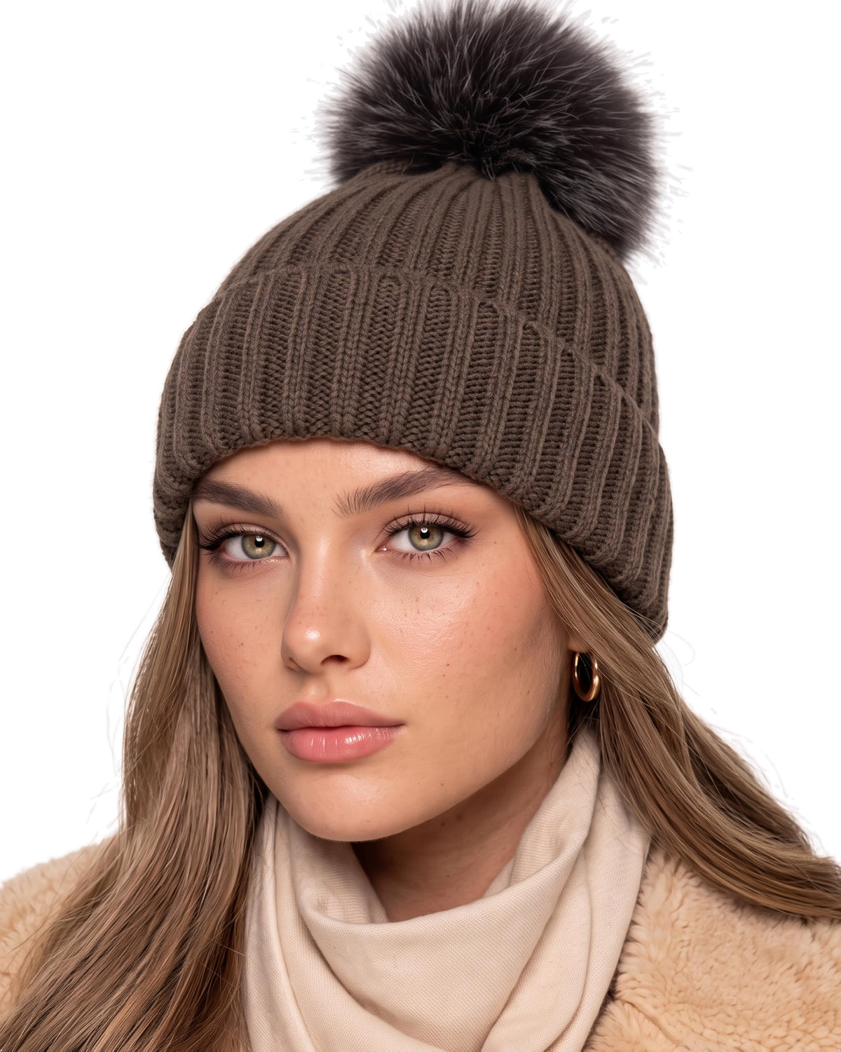 Baesics® Bommelmütze Merino Grobstrick Braun