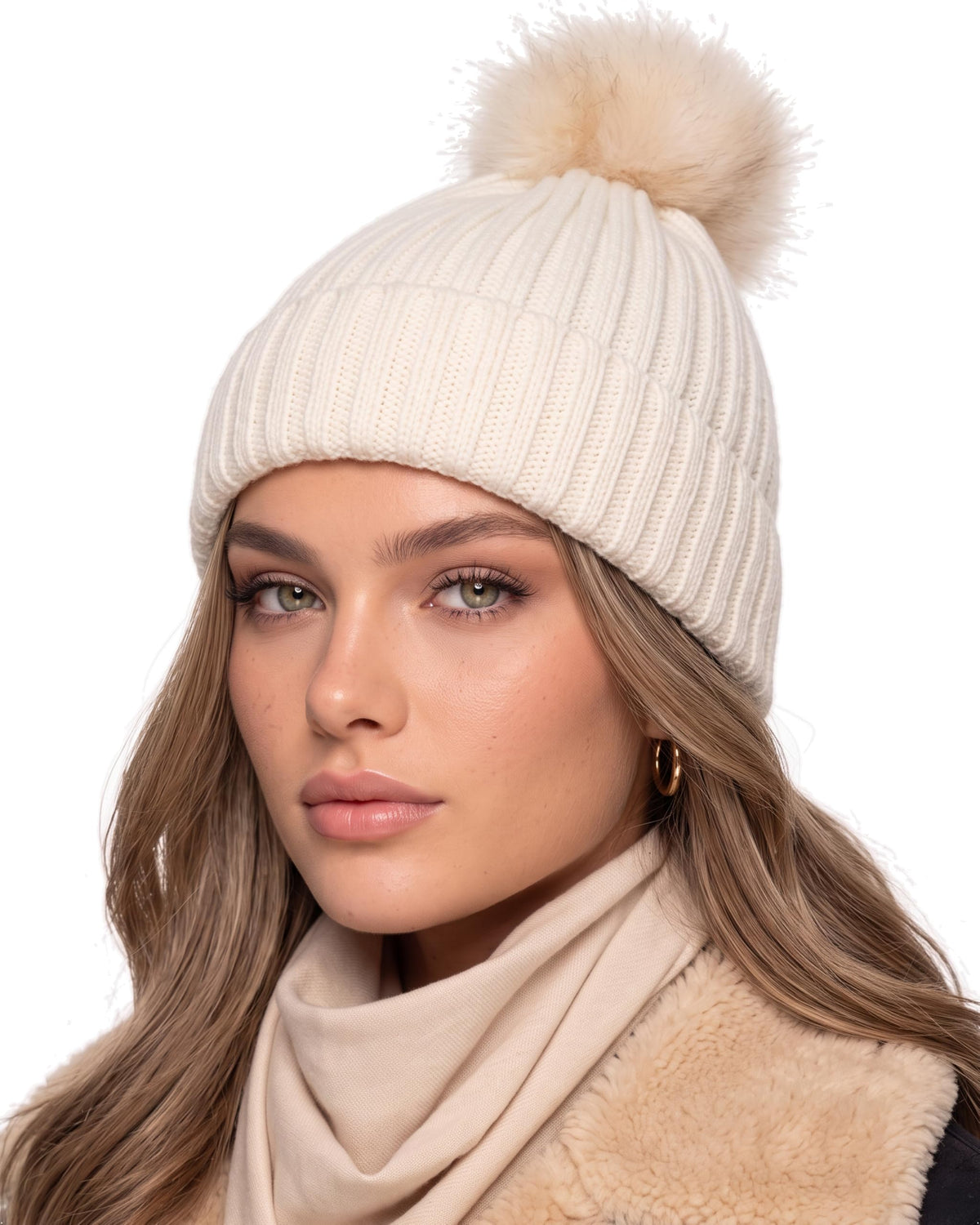 Baesics® Bommelmütze Merino Grobstrick Creme