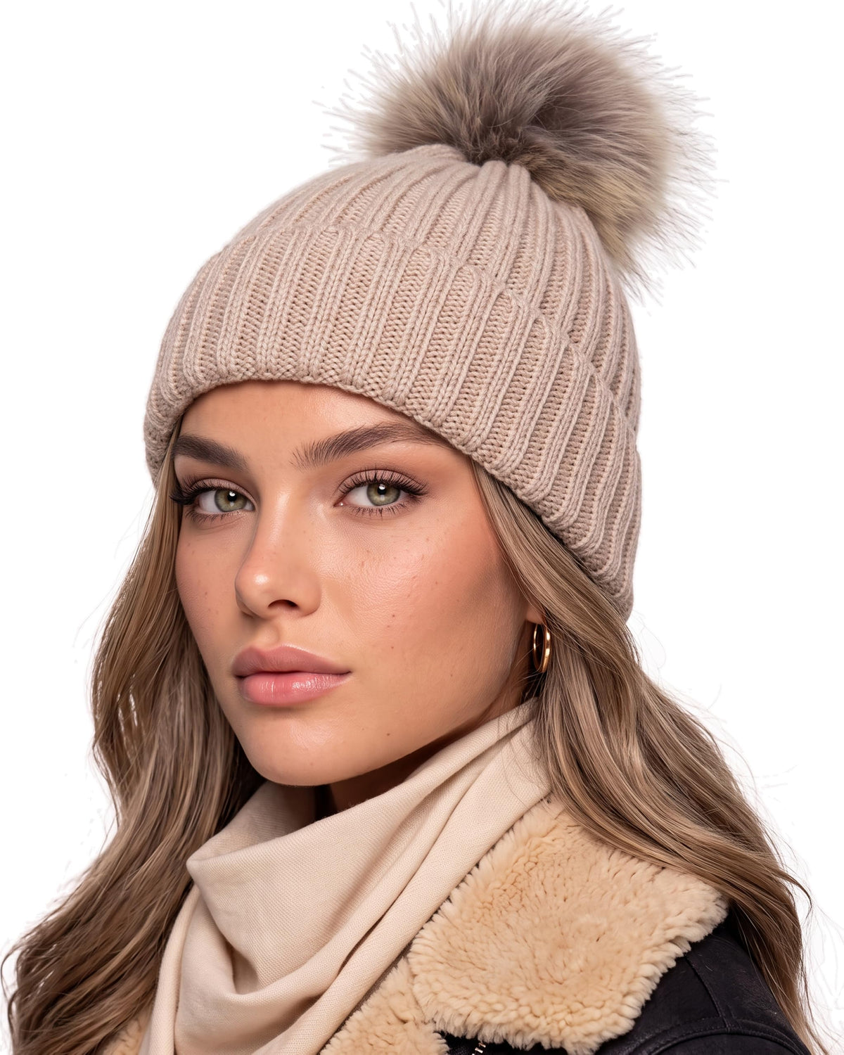 Baesics® Bommelmütze Merino Grobstrick Taupe